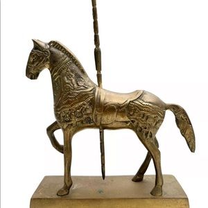 Decorative Brass Carousel Horse On Base Hollywood Regency Circus Equestrian Gold